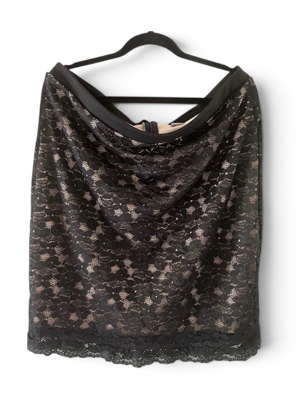 Dots Black Lace Overlay Pencil Skirt Nude Lining Whimsigoth Corporate Goth 2X